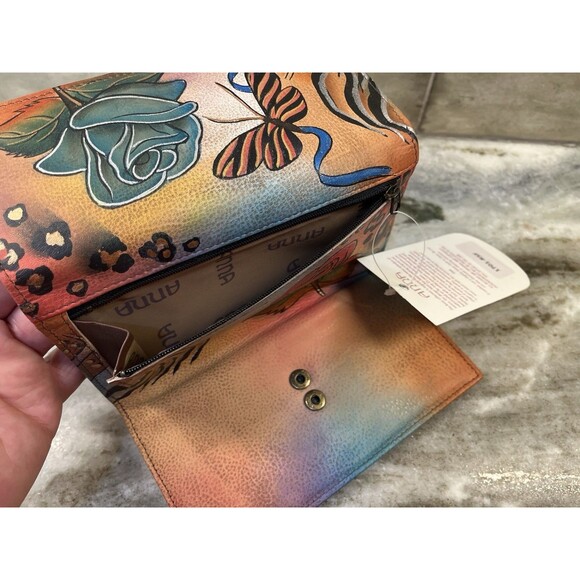 Anuschka Women's Wallet Butterfly Roses Floral Design Trifold Bills Credit Coin - Picture 8 of 15
